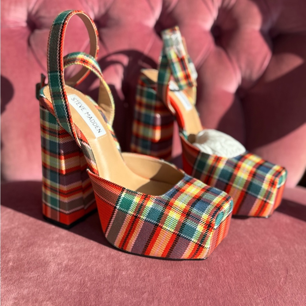Steve Madden Women's Colorful Plaid Platform Heels